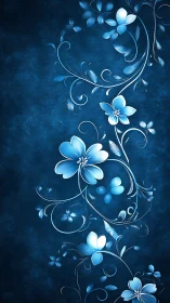 Blue Floral Flourish. Ornamental Botanical Design.