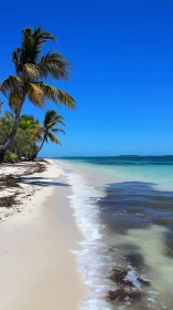 Tropical Shoreline with Palm Tree Crown and Turquoise Gradient Littoral Zone