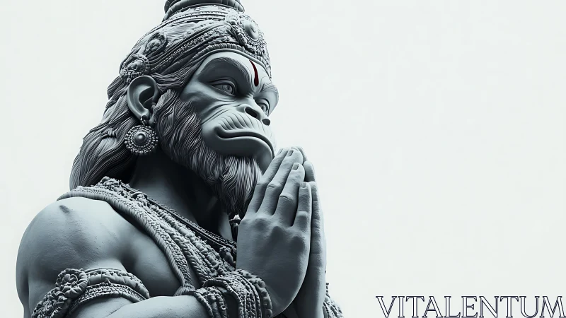 Hanuman-inspired 3D statue in detailed prayer pose.
