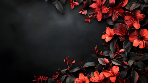 Red Floral Arrangement on Dark Background.