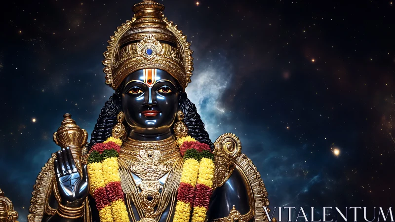 Celestial deity in gold and starlight blessing the cosmos.