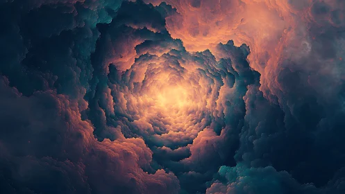 Concentric luminous cloud vortex in abstract digital sky field.