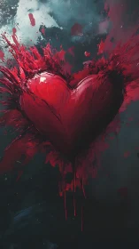 Red Heart Explodes in Dynamic Paint Burst