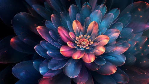 Neon fractal flower radiates layered luminous petals