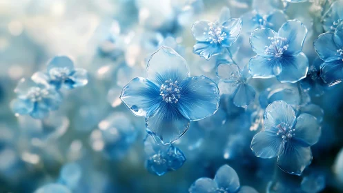 Blue Crystalline Flowers with Translucent Petals.