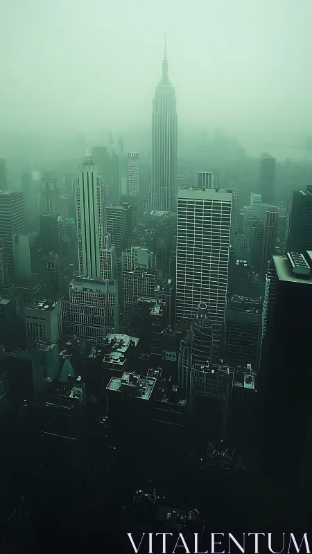 Dense high-rise skyline recedes into uniform atmospheric haze