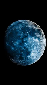Luminous blue-tinted moon glows against deep black space.
