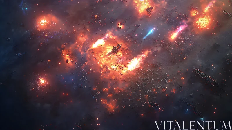 High-orbit capital ship engagement amid clustered plasma detonations