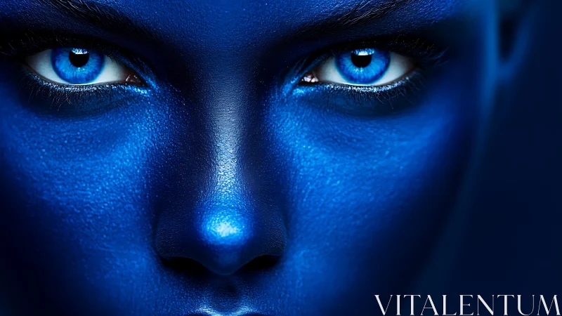 Close frontal view of blue-toned human face and eyes.