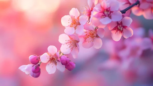 Delicate Pink Blossoms Bloom in Soft Focus Light.