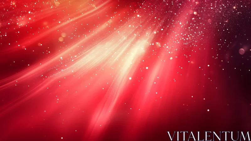 Vivid Red Abstract Light Rays with Sparkling Particles Background.