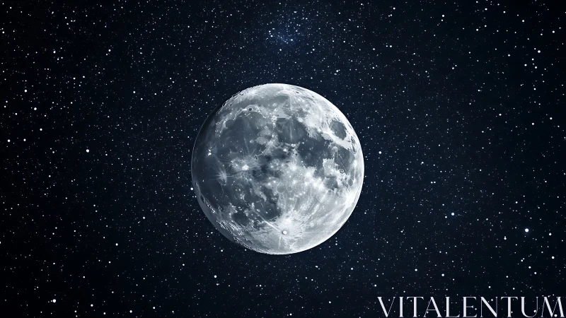 Full moon centered against dense starry night sky.