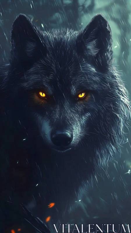 Luminous eyed black wolf rendered in high contrast digital painting