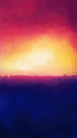 Sunset horizon quietly melts into an electric indigo sea