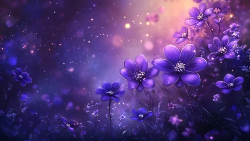 Luminescent Cosmos: Digital Flowers in Ethereal Purple Gradient.