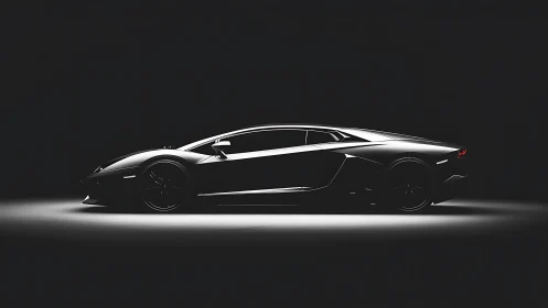 Sleek supercar silhouette under dramatic spotlight glow.