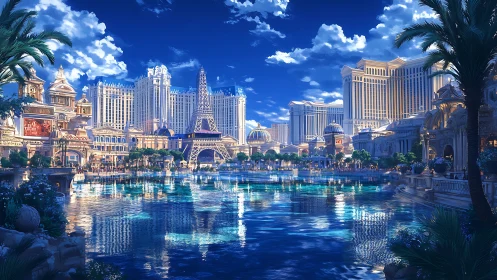 City of mirrored dreams shimmers over a sapphire lagoon