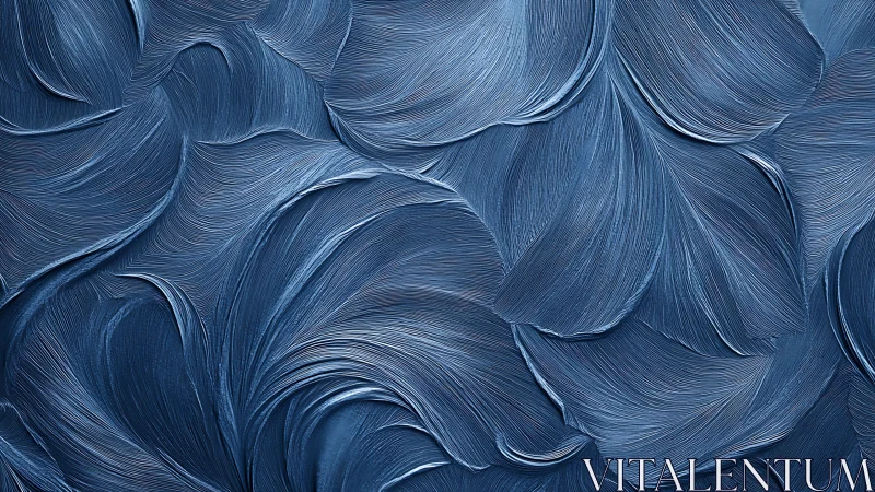 Curved blue impasto strokes form flowing sculptural surface