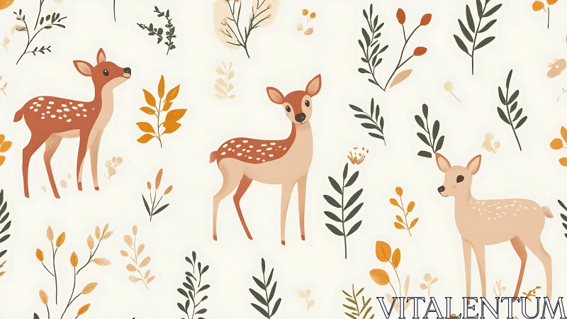 Gentle woodland fawns wandering through leafy daydreams.