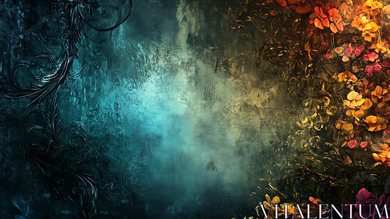 Ornate Duality: Where Teal Whispers Meet Amber's Flourish