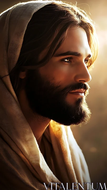 Serene hooded man in warm sunset side profile portrait.