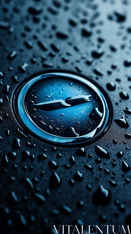 Water droplet on glossy surface reflects light and texture accurately