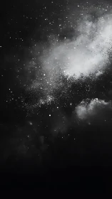 Monochrome starfield and dust cloud on dark background.
