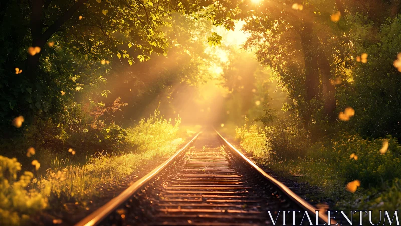 Sunlit railway corridor dissolves into atmospheric golden haze