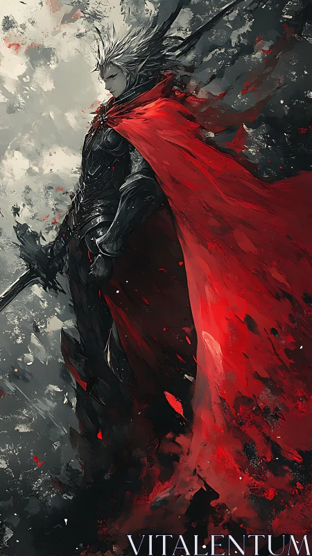 Lone dark knight in a burning crimson storm of courage.