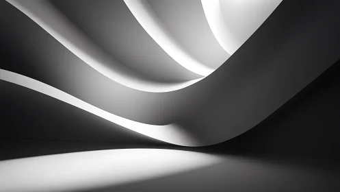 Parametric white ribbons with sculpted monochrome lighting.