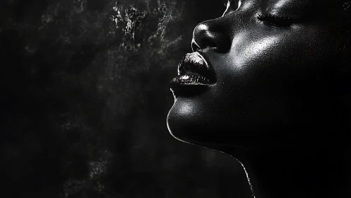 Monochrome closeup portrait with dramatic side lighting.