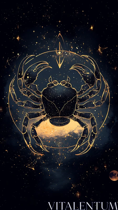 Celestial crab sketches constellations in molten gold