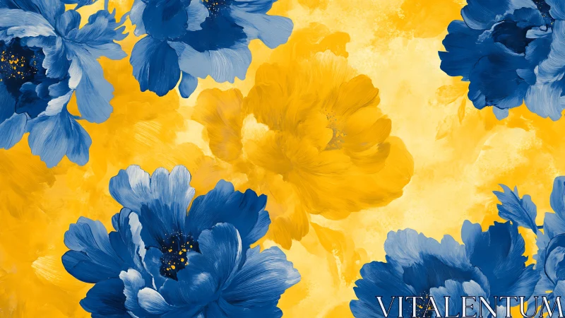 Bold Blue and Yellow Floral Digital Painting.