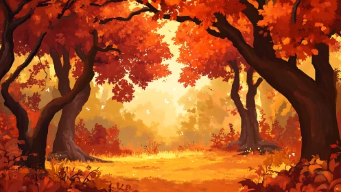 Autumn Forest Canopy Study: Warm Chromatic Abstraction with Layered Foliage.