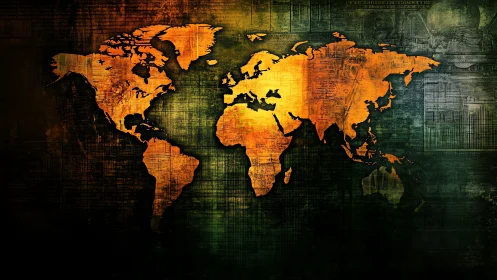 World map silhouette over textured grunge gradient background