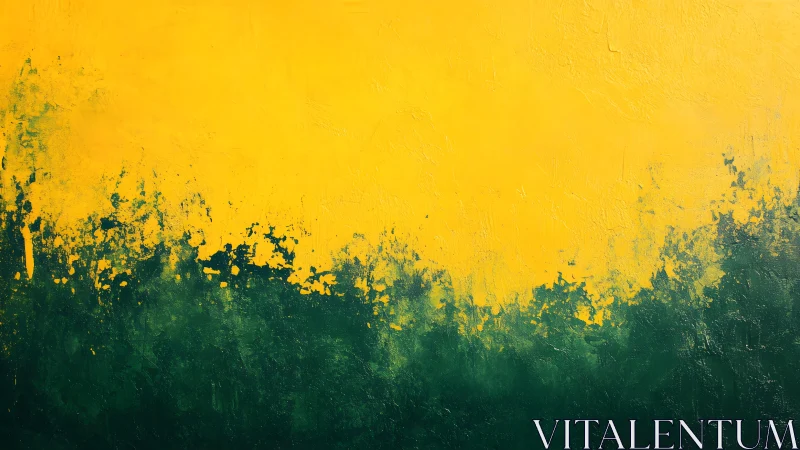 Abstract yellow and green textured painting with bold contrast.