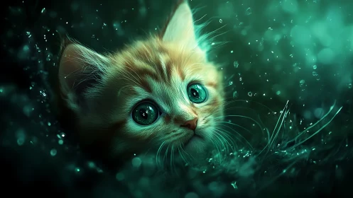 Enchanting Cat with Glowing Turquoise Eyes in Magical Light
