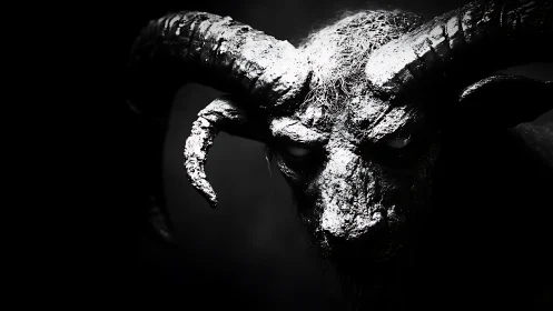 Horned humanoid creature in high contrast monochrome profile.