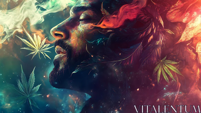 Dreamy cosmic portrait wrapped in swirling neon smoke.
