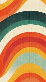 Retro sunbursts surfing curved rainbows of woven color.