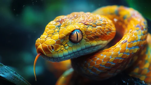 Snake head close-up shows bright scales and narrow pupil