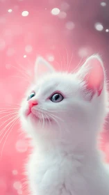 Luminous White Cat in Pink Dreamscape.