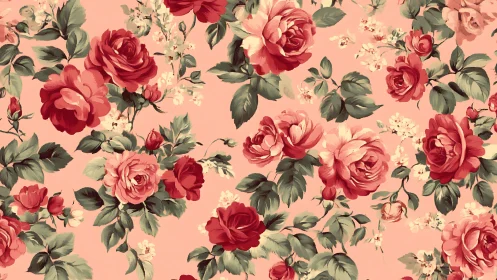 Blushing vintage roses drift across soft peach daydreams.