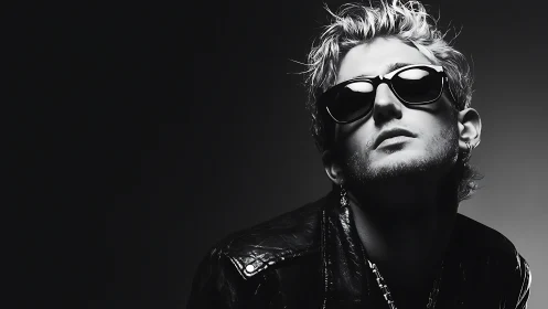 High-contrast monochrome portrait explores edgy rocker attitude