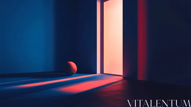 Geometric room interior uses colored light and cast shadows