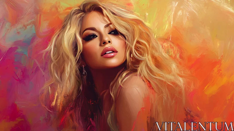 Vibrant digital portrait of blonde woman in expressive brushwork