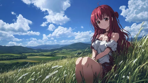 Sunny hillside daydream with a red haired anime friend.