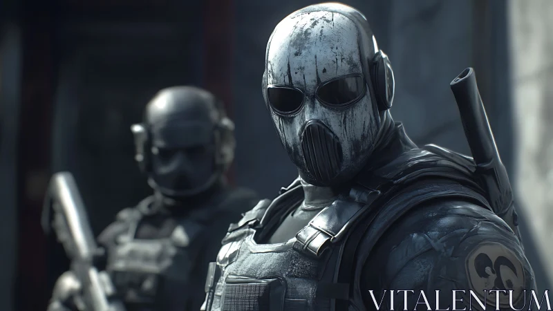 Masked futuristic soldiers holding a tense urban frontline.