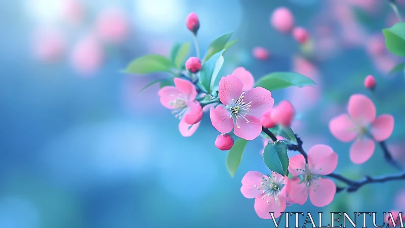 Soft spring blossoms drifting through a dreamy blue hush.