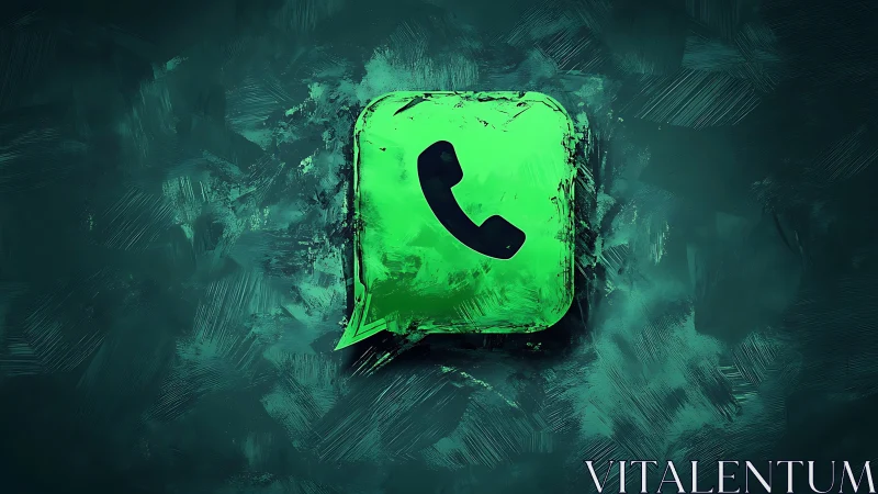 Green phone chat icon with textured abstract background.